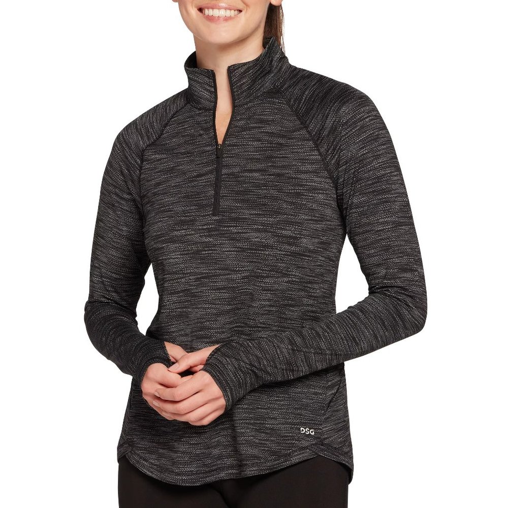 DSG quarter zip pullover stretch performance long sleeve top black & gray Small